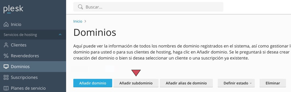 Añadir subdominio en Plesk